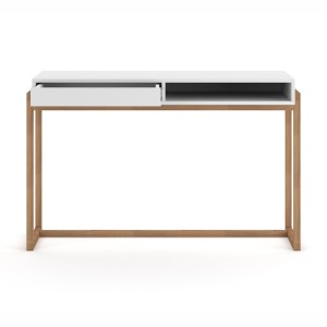 Bureau GEILO style scandinave 1 tiroir et 1 niche coloris blanc et hêtre