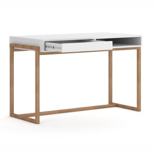 Bureau GEILO style scandinave 1 tiroir et 1 niche coloris blanc et hêtre