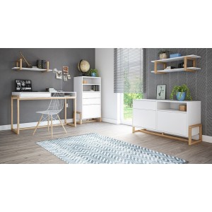 Bureau GEILO style scandinave 1 tiroir et 1 niche coloris blanc et hêtre
