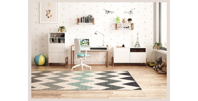 Bureau GEILO style scandinave 1 tiroir et 1 niche coloris blanc et hêtre