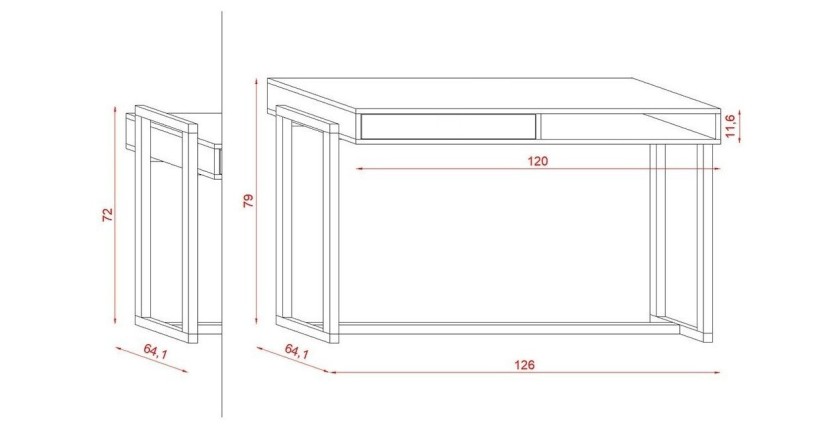 Bureau GEILO style scandinave 1 tiroir et 1 niche coloris blanc et hêtre