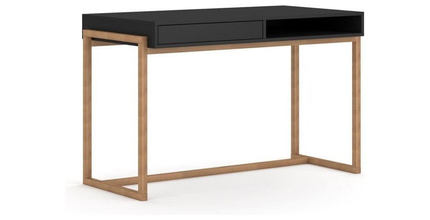 Bureau GEILO style scandinave avec tiroir et niche. Coloris noir et hêtre