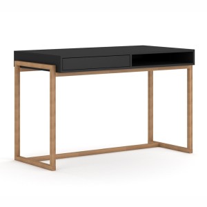 Bureau GEILO style scandinave avec tiroir et niche. Coloris noir et hêtre