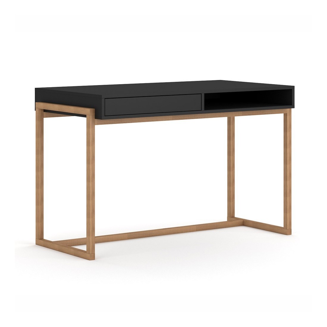 Bureau GEILO style scandinave avec tiroir et niche. Coloris noir et hêtre