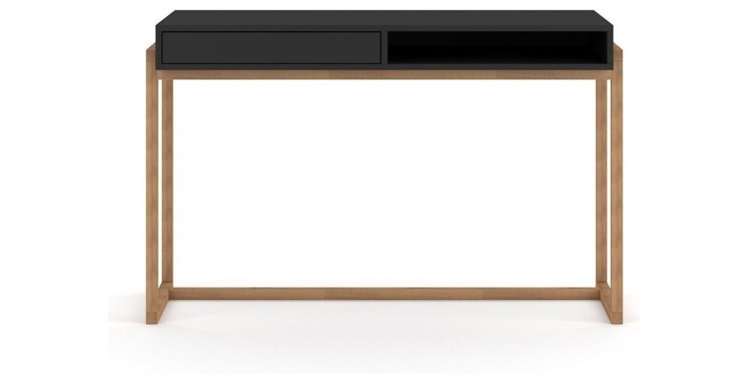 Bureau GEILO style scandinave avec tiroir et niche. Coloris noir et hêtre