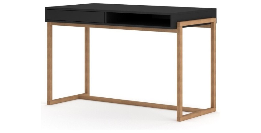 Bureau GEILO style scandinave avec tiroir et niche. Coloris noir et hêtre