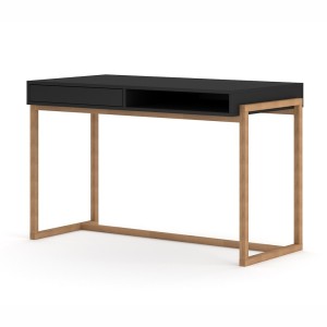 Bureau GEILO style scandinave avec tiroir et niche. Coloris noir et hêtre
