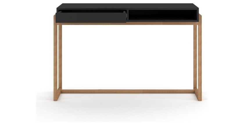 Bureau GEILO style scandinave avec tiroir et niche. Coloris noir et hêtre