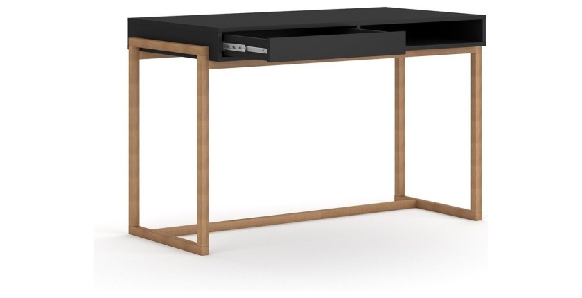 Bureau GEILO style scandinave avec tiroir et niche. Coloris noir et hêtre
