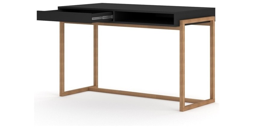Bureau GEILO style scandinave avec tiroir et niche. Coloris noir et hêtre