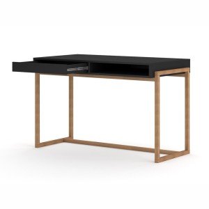 Bureau GEILO style scandinave avec tiroir et niche. Coloris noir et hêtre