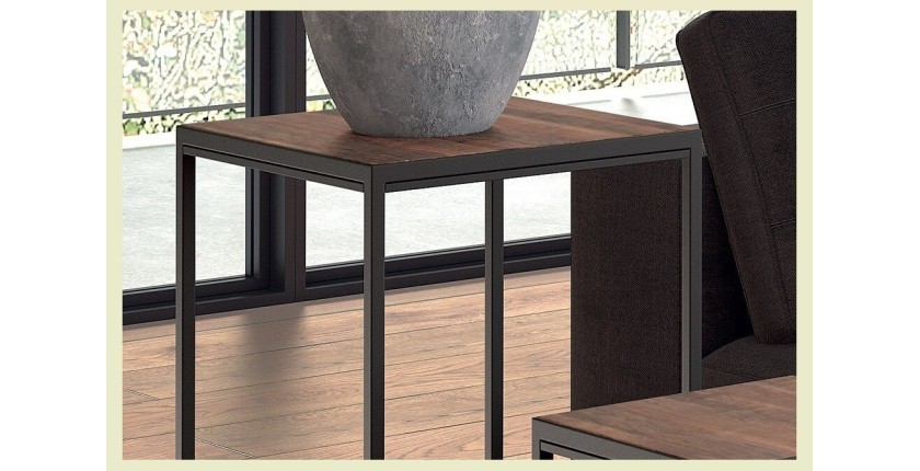 Tables d'appoint salon GOA en bois massif. Meubles style industriel