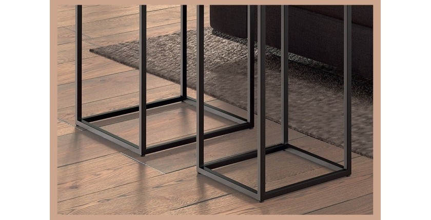 Tables d'appoint salon GOA en bois massif. Meubles style industriel