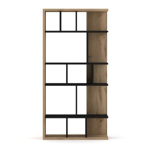 Bibliothèque design NOE, 13 niches, coloris noir mat et chêne.