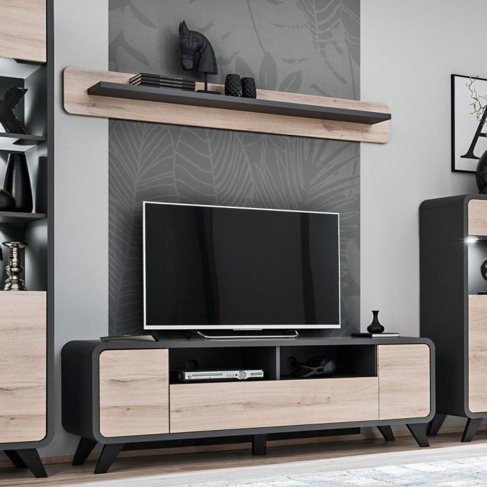 Étagère murale design OASIS, 160 cm, design et moderne, coloris gris anthracite et chêne