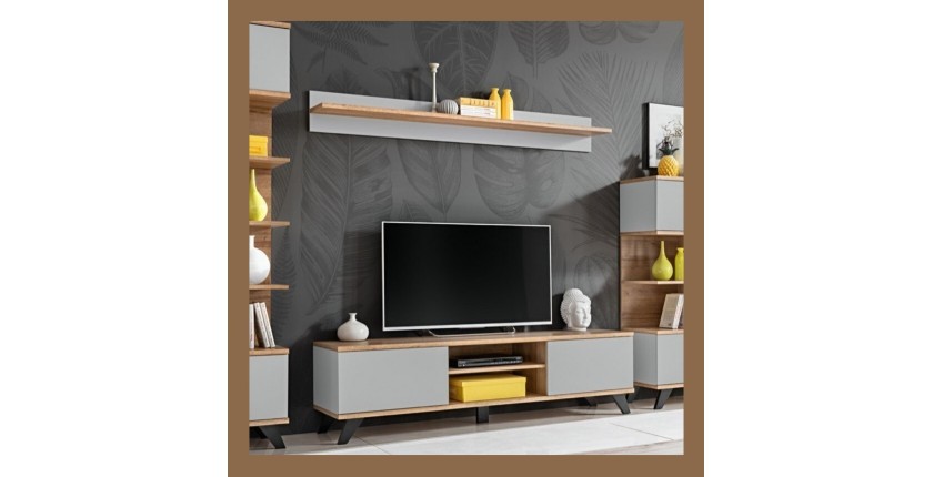 Étagère murale design CORDOBA, 160 cm, design et moderne, coloris gris clair et chêne