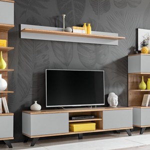 Étagère murale design CORDOBA, 160 cm, design et moderne, coloris gris clair et chêne