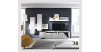 Étagère murale design 150cm coloris blanc et gris effet béton. Collection BERGAME.