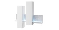 Composition murale design 152cm blanche et effet béton + LED. Collection BERGAME.