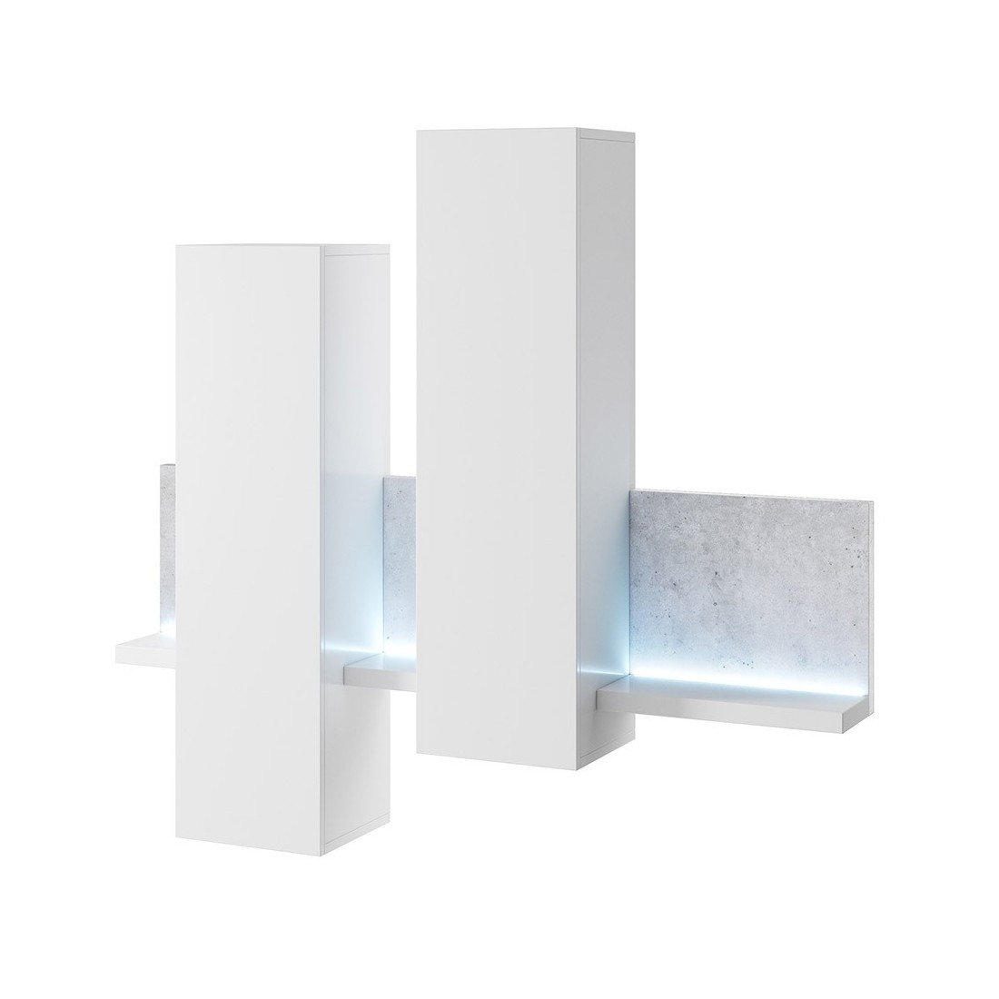 Composition murale design 152cm blanche et effet béton + LED. Collection BERGAME.