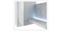 Composition murale design 152cm blanche et effet béton + LED. Collection BERGAME.
