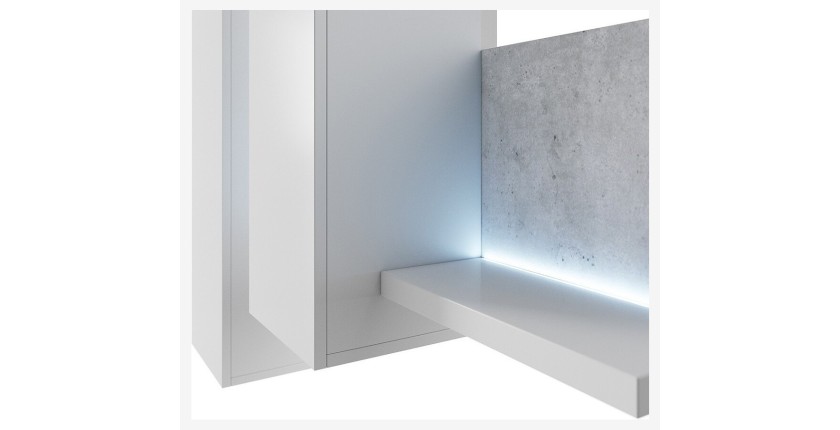 Composition murale design 152cm blanche et effet béton + LED. Collection BERGAME.