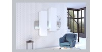 Composition murale design 152cm blanche et effet béton + LED. Collection BERGAME.