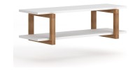 Étagère murale design 80cm coloris blanc et hêtre. Collection GEILO.