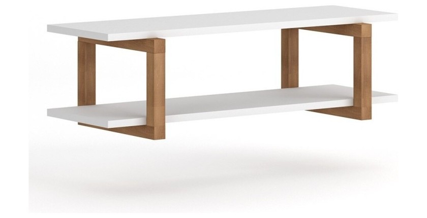Étagère murale design 80cm coloris blanc et hêtre. Collection GEILO.