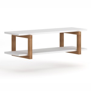 Étagère murale design 80cm coloris blanc et hêtre. Collection GEILO.