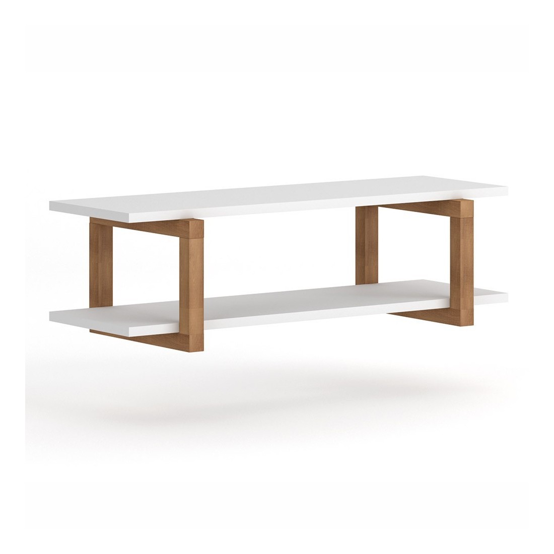 Étagère murale design 80cm coloris blanc et hêtre. Collection GEILO.