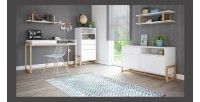 Étagère murale design 80cm coloris blanc et hêtre. Collection GEILO.