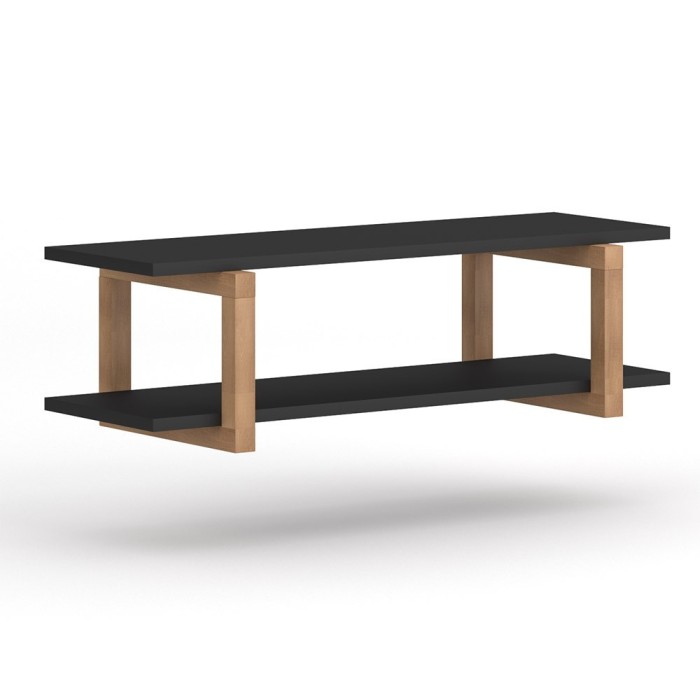 Étagère murale design 80cm coloris noir et hêtre. Collection GEILO.