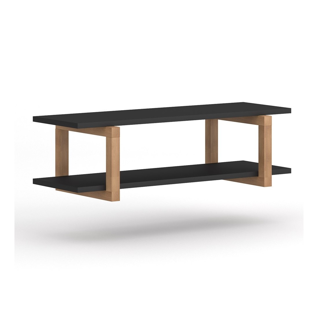 Étagère murale design 80cm coloris noir et hêtre. Collection GEILO.