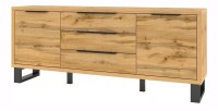 Buffet, bahut, enfilade MILO deux portes, trois tiroirs. Coloris chêne avec finition noire. Style industriel.