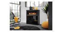 Commode avec cheminée bio-éthanol - COMINA - Façades noires brillantes
