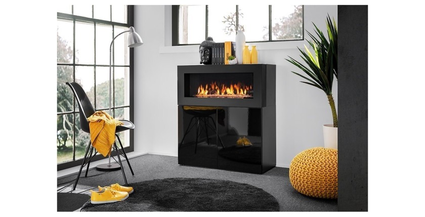 Commode avec cheminée bio-éthanol - COMINA - Façades noires brillantes