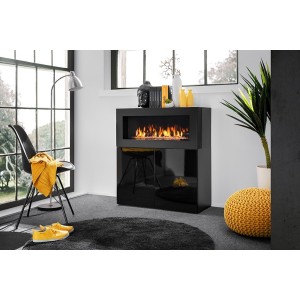 Commode avec cheminée bio-éthanol - COMINA - Façades noires brillantes