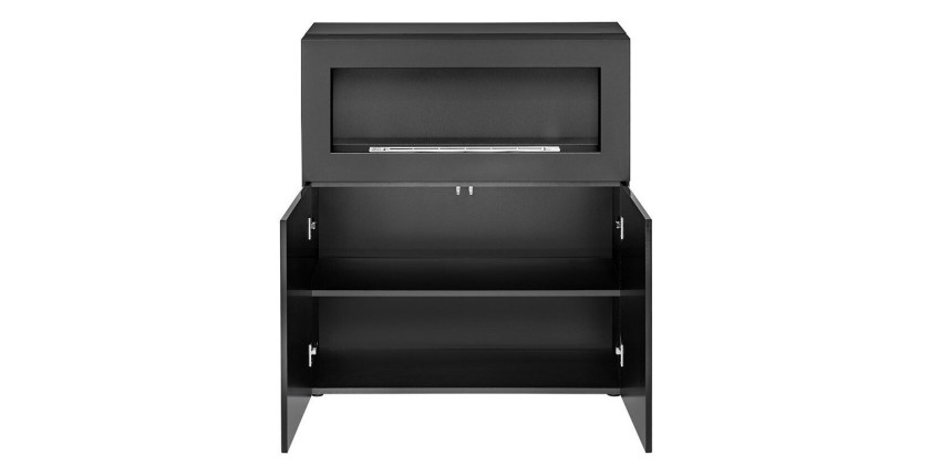 Commode avec cheminée bio-éthanol - COMINA - Façades noires brillantes