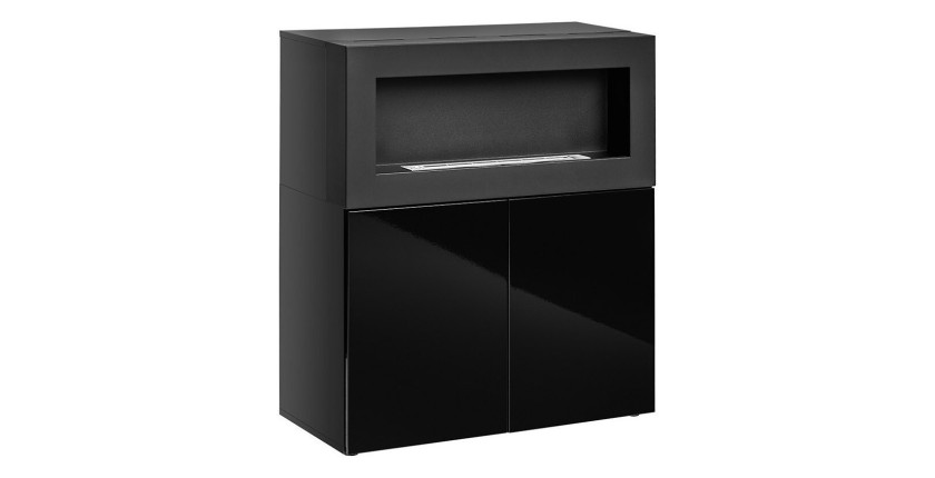 Commode avec cheminée bio-éthanol - COMINA - Façades noires brillantes
