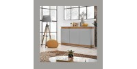 Buffet, bahut, enfilade MUNICH trois portes. Coloris gris perle et chêne. Style design.