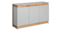 Buffet, bahut, enfilade MUNICH trois portes. Coloris gris perle et chêne. Style design.