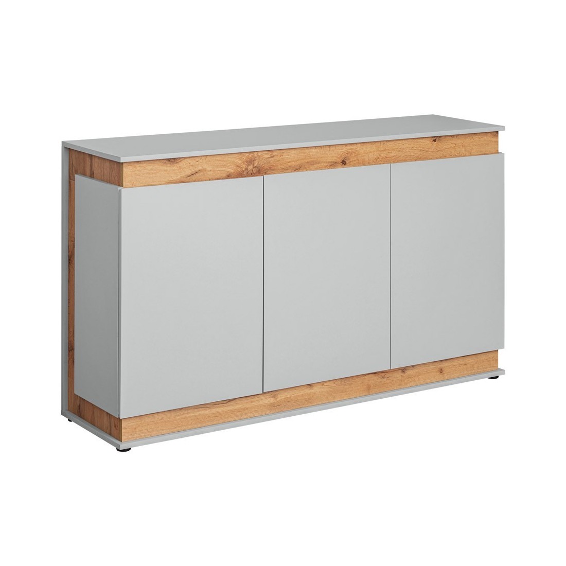 Buffet, bahut, enfilade MUNICH trois portes. Coloris gris perle et chêne. Style design.