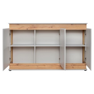 Buffet, bahut, enfilade MUNICH trois portes. Coloris gris perle et chêne. Style design.