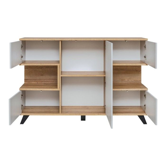 Buffet, bahut, enfilade CORDOBA cinq portes. Coloris gris et chêne. Style design.