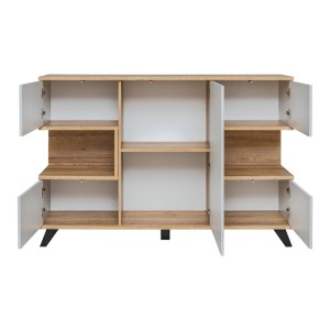 Buffet, bahut, enfilade CORDOBA cinq portes. Coloris gris et chêne. Style design.