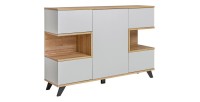 Buffet, bahut, enfilade CORDOBA cinq portes. Coloris gris et chêne. Style design.