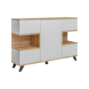 Buffet, bahut, enfilade CORDOBA cinq portes. Coloris gris et chêne. Style design.