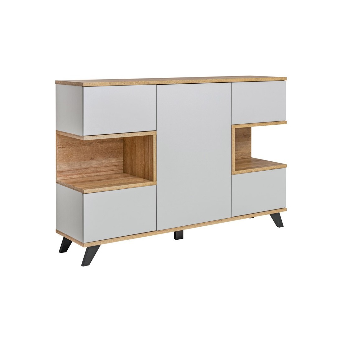 Buffet, bahut, enfilade CORDOBA cinq portes. Coloris gris et chêne. Style design.