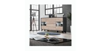 Buffet, bahut, enfilade OASIS 4 portes et  4 tiroirs. Coloris gris et chêne. Style design.